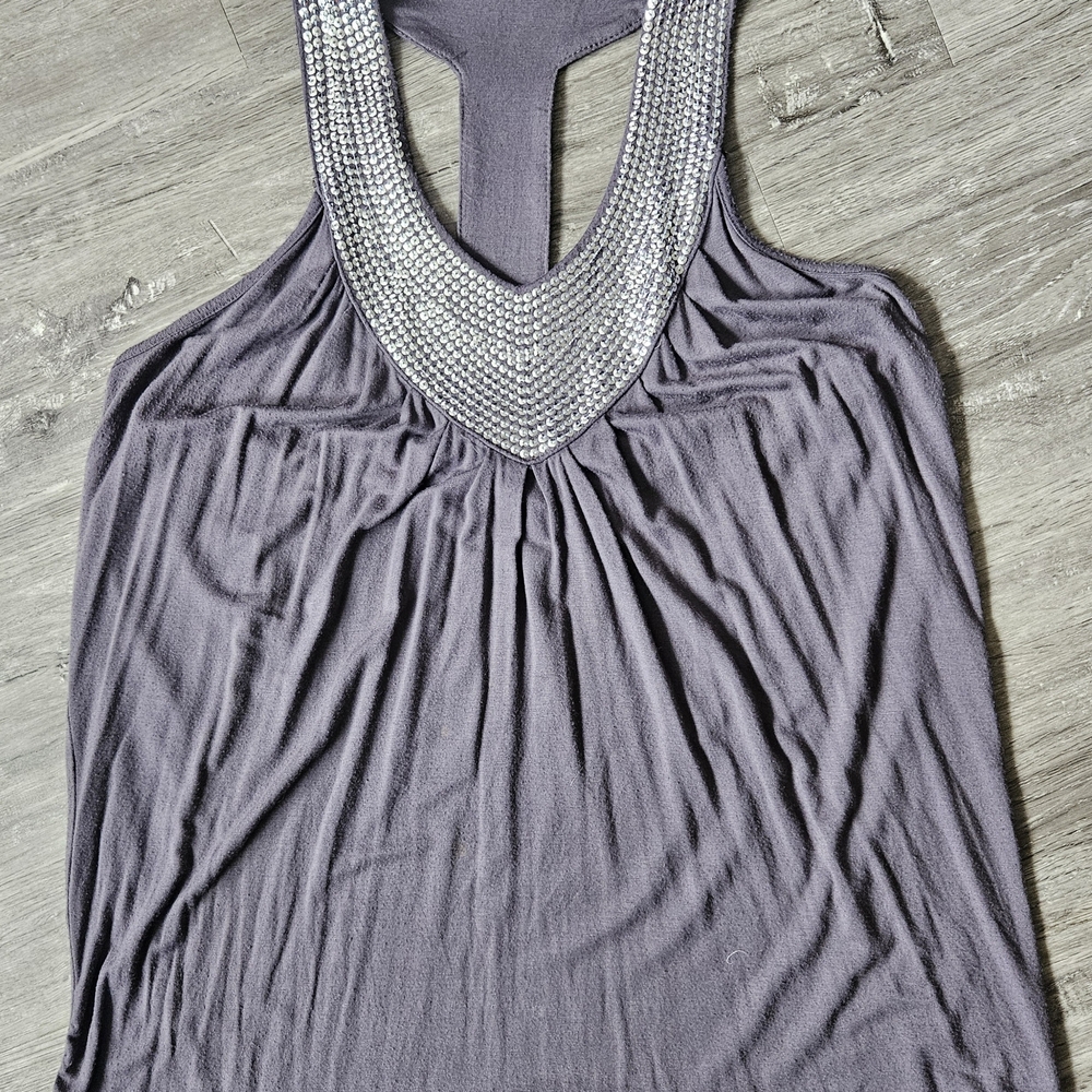 Gray Sleeveless Top with Silver Accents